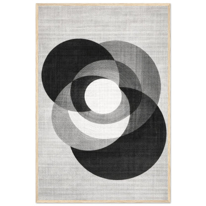 The overlapping circle composition in a natural light wood frame