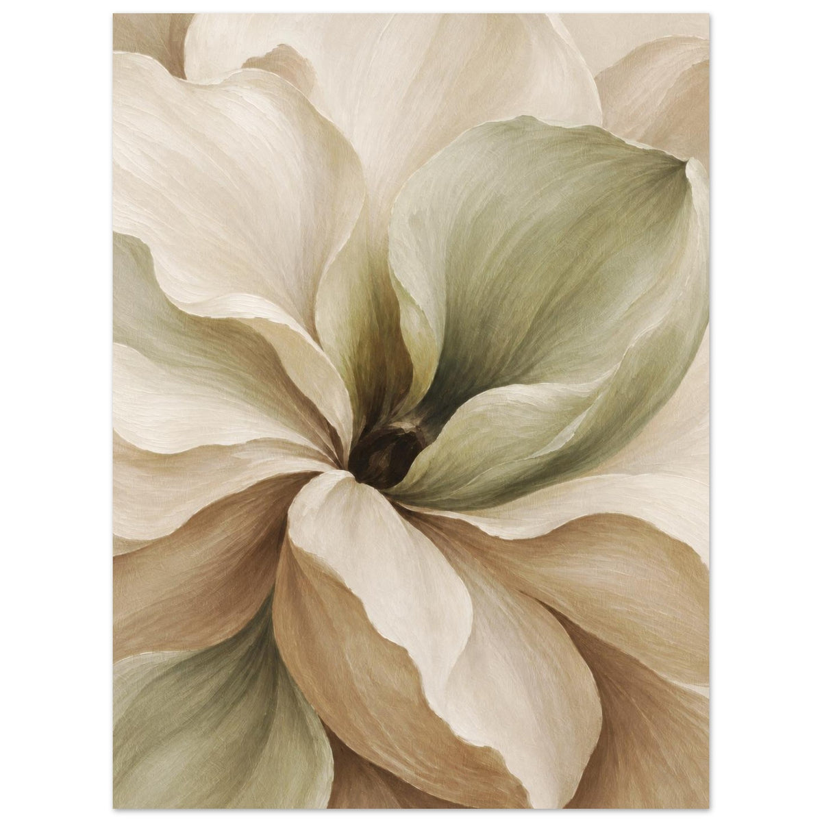 Muted Magnolia unframed poster featuring a close-up magnolia flower in cream, beige and soft green tones.