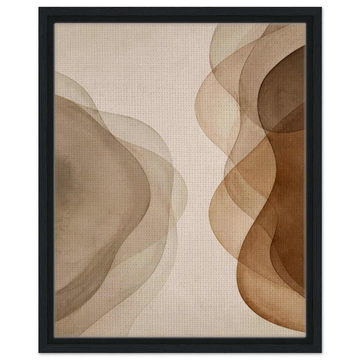 Neutral beige and brown abstract print with black frame
