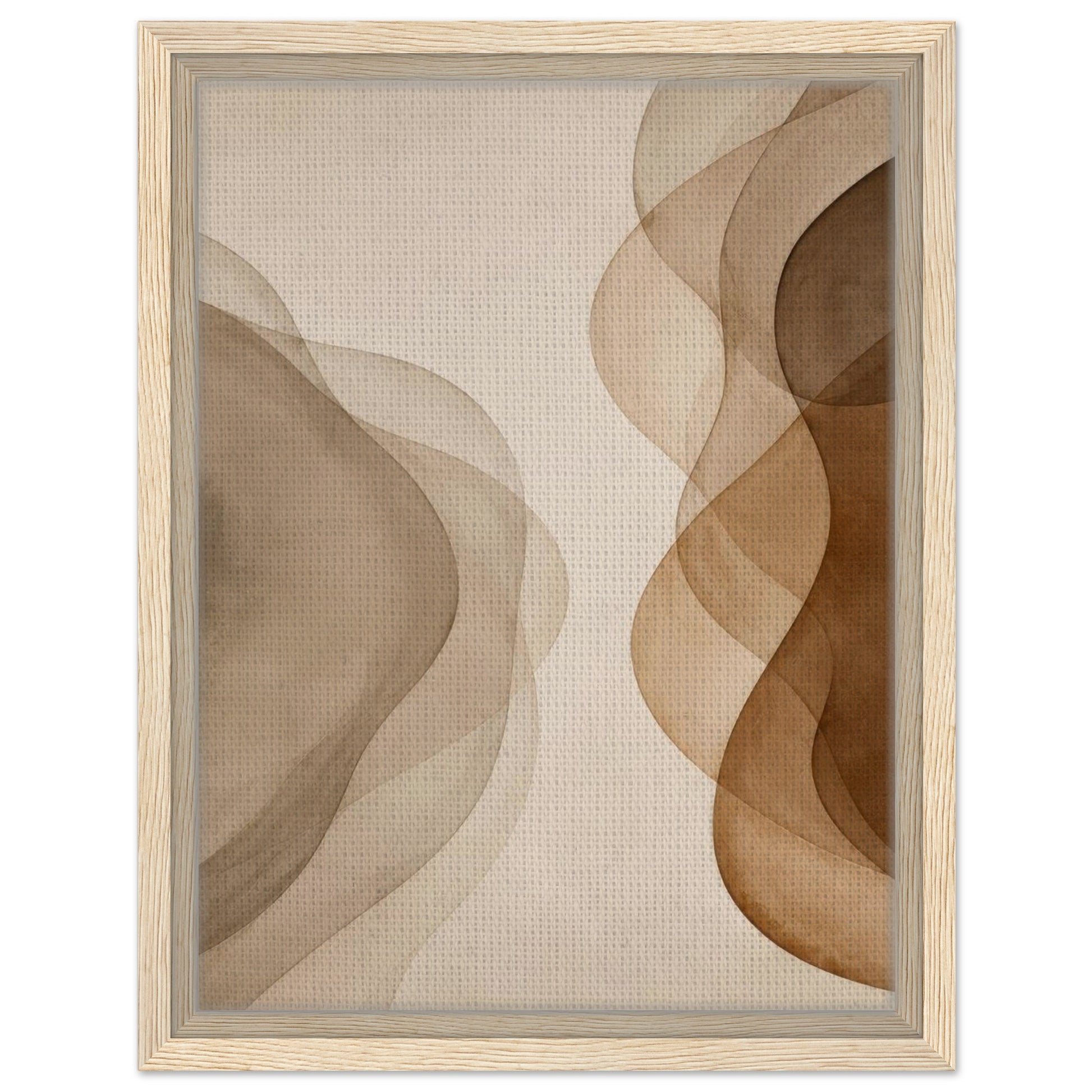 Neutral abstract wall art with natural wood frame