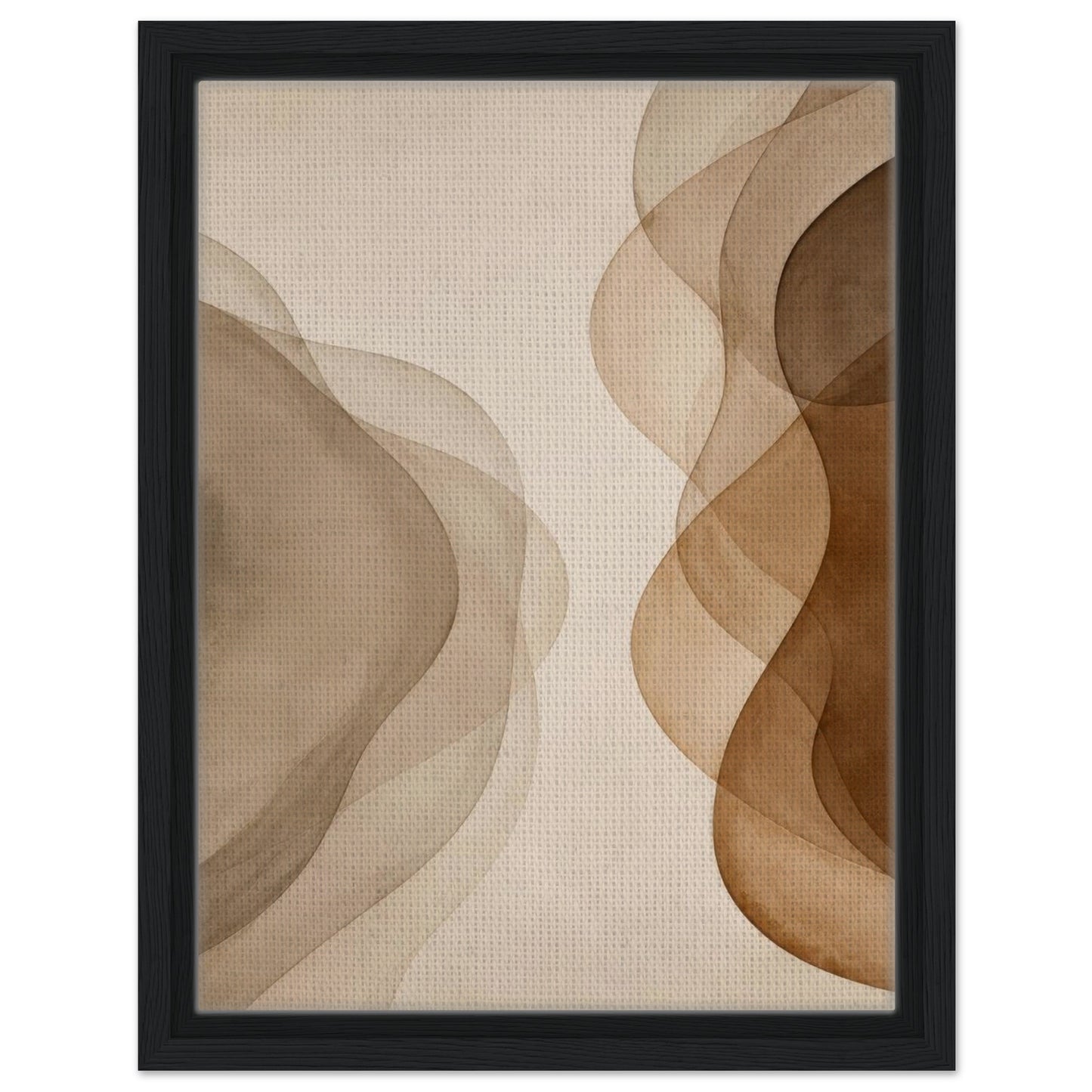 Neutral beige and brown abstract canvas wall art with black frame