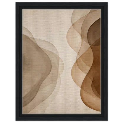 Neutral beige and brown abstract canvas wall art with black frame