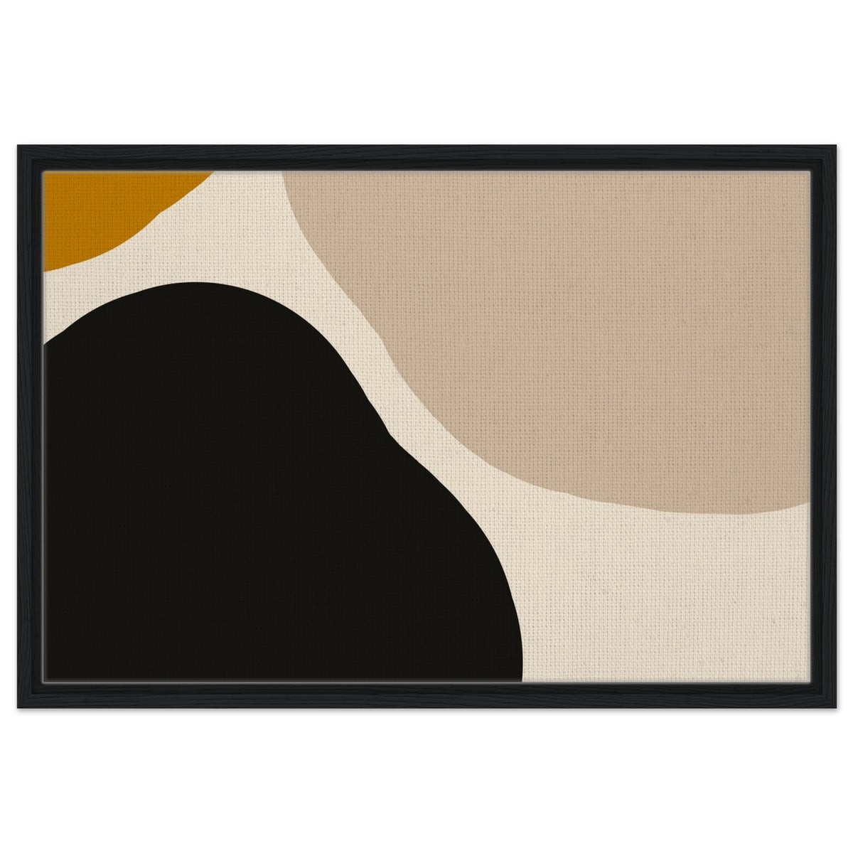 Neutral abstract canvas wall art in a black floating frame