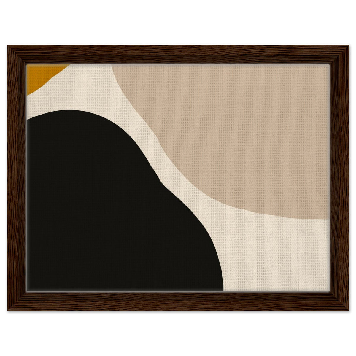 Neutral abstract canvas wall art with dark brown floating frame