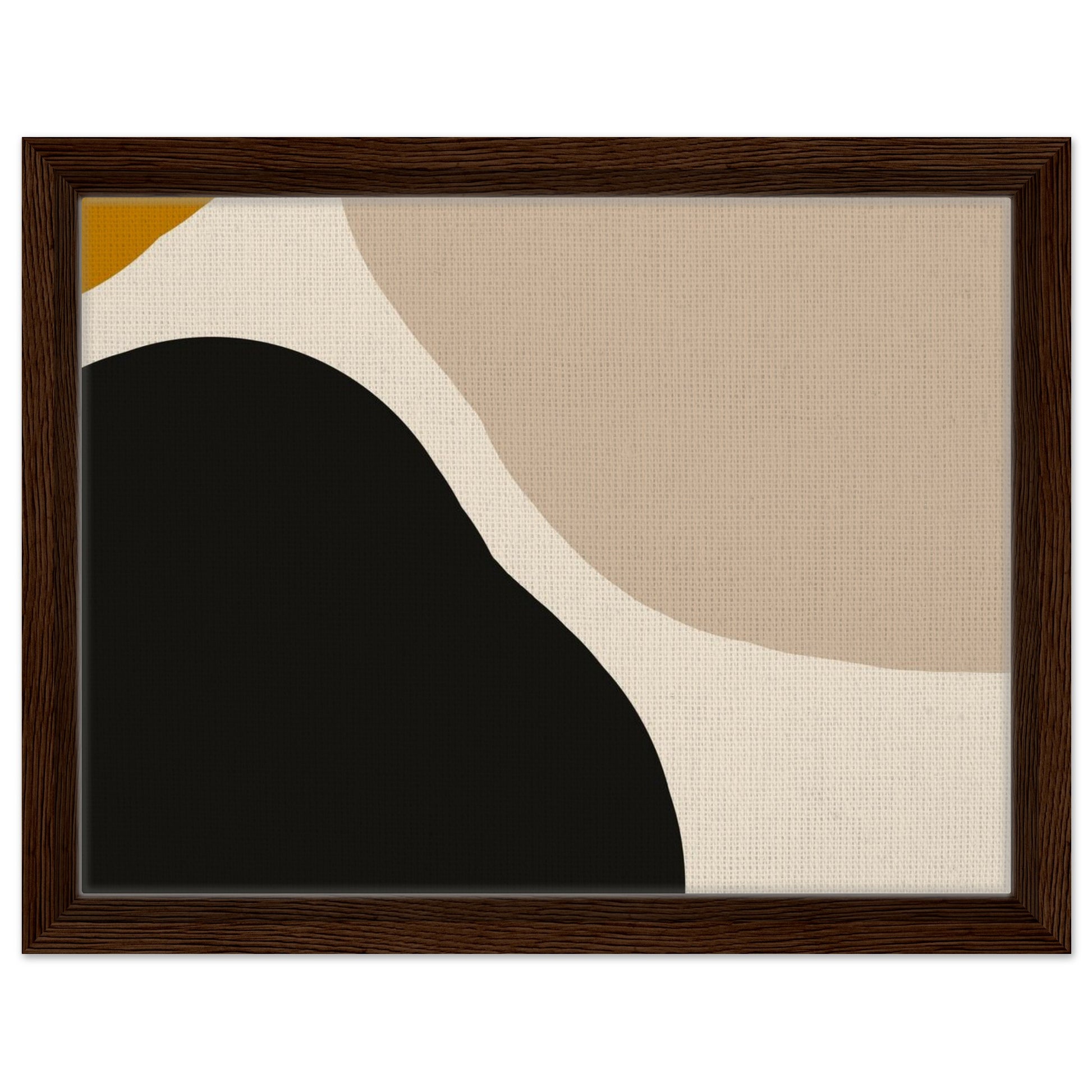 Neutral abstract canvas wall art with dark brown floating frame