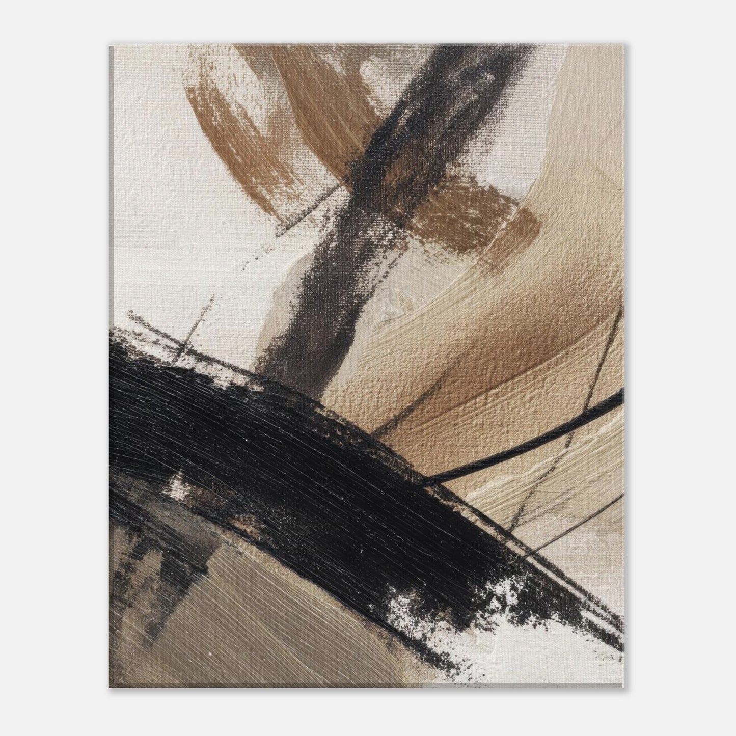 Detailed view of minimalist abstract canvas wall art with textured paint finish.