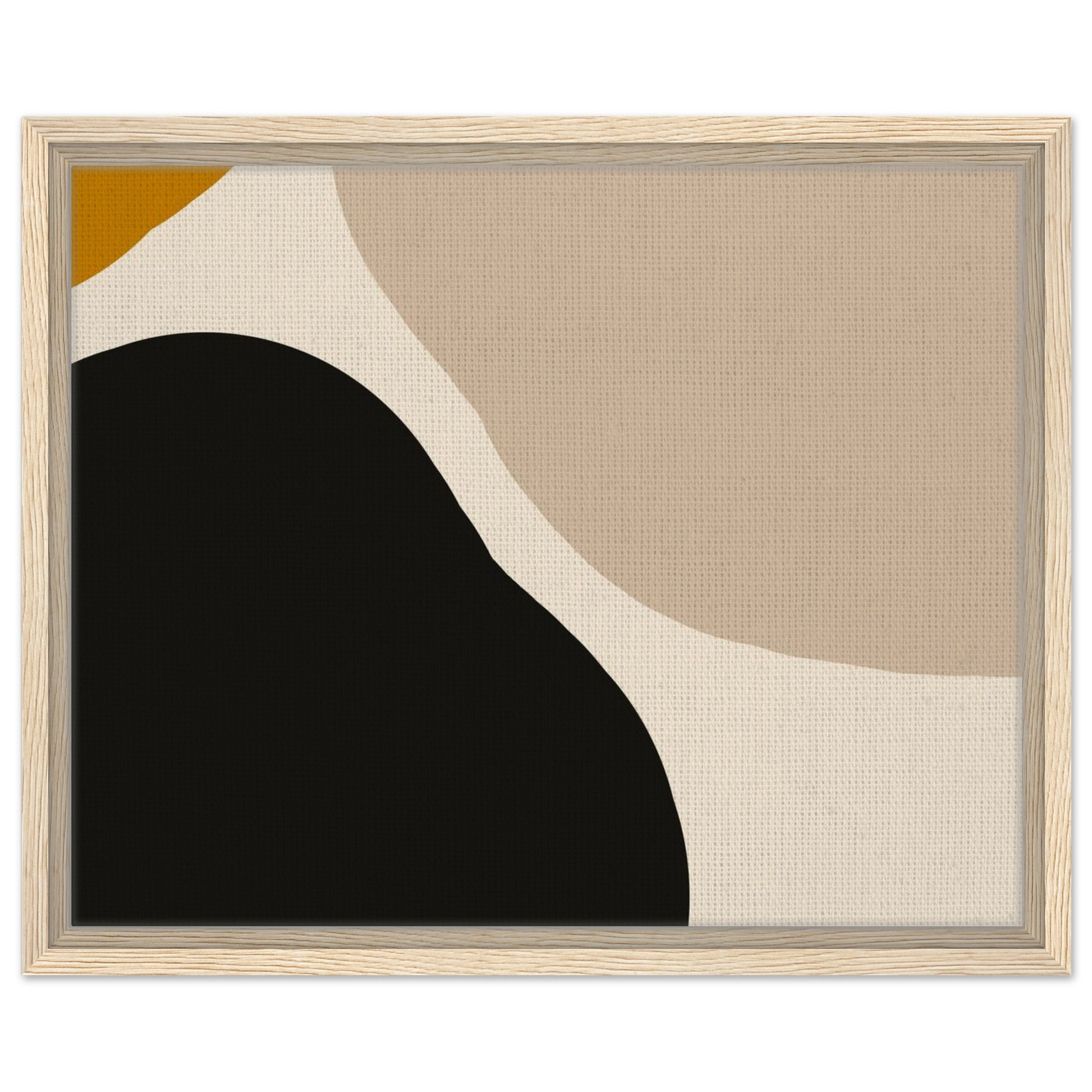 Neutral abstract canvas print with light natural wood floating frame