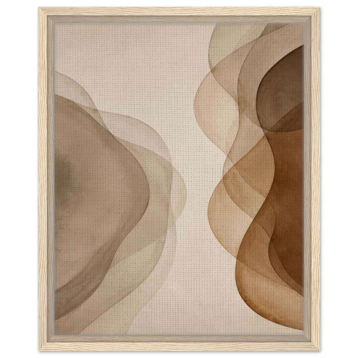 Neutral beige and brown abstract canvas with natural wood frame
