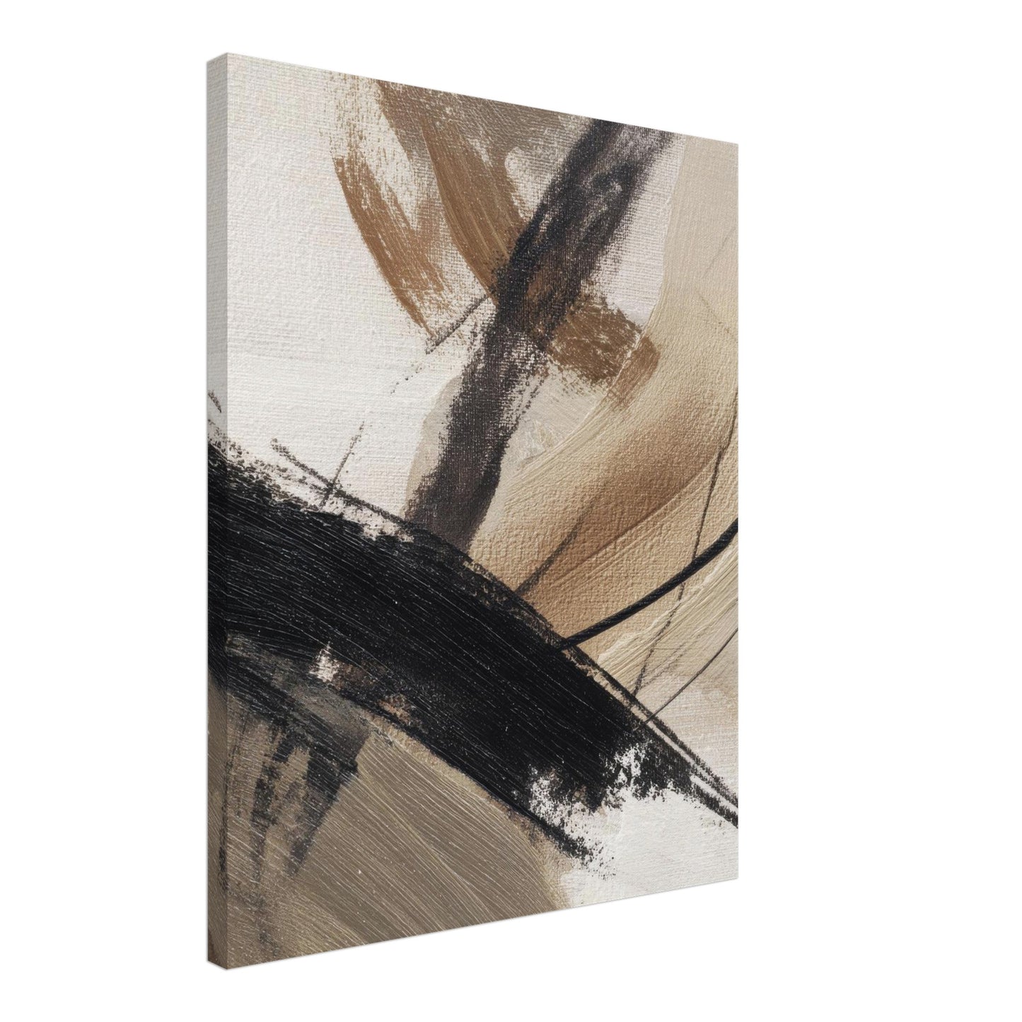 Side view of a 4 cm thick gallery wrapped abstract canvas with textured finish.
