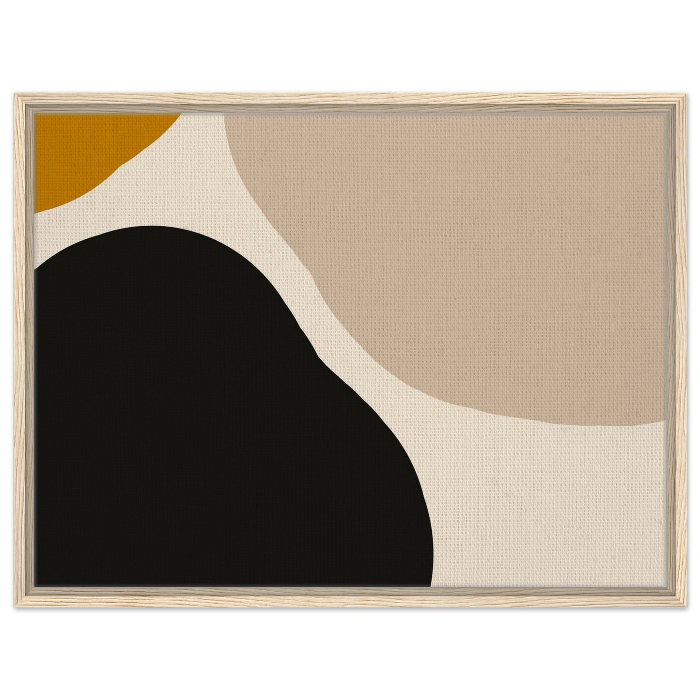 Neutral abstract framed canvas wall art in a natural wood frame