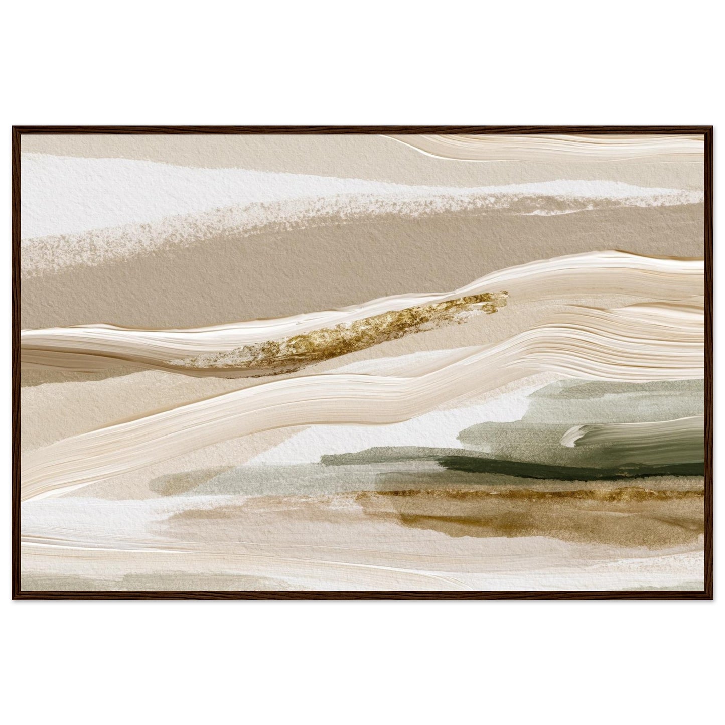 Neutral abstract landscape wall art in a black frame for modern minimalist interiors.