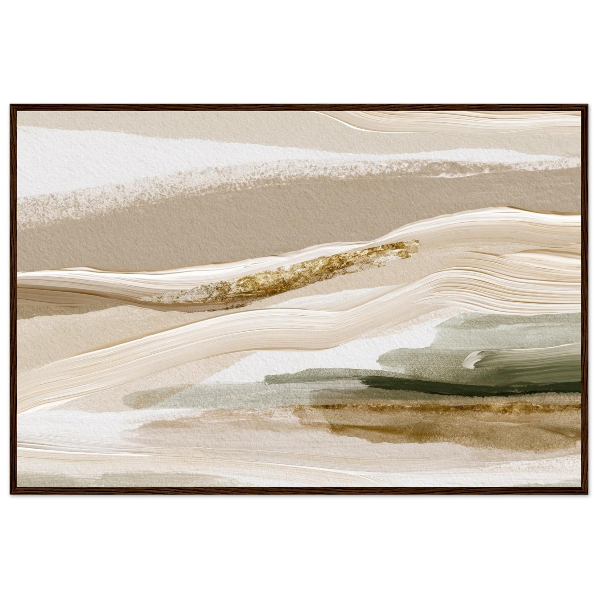 Neutral abstract landscape wall art in a black frame for modern minimalist interiors.