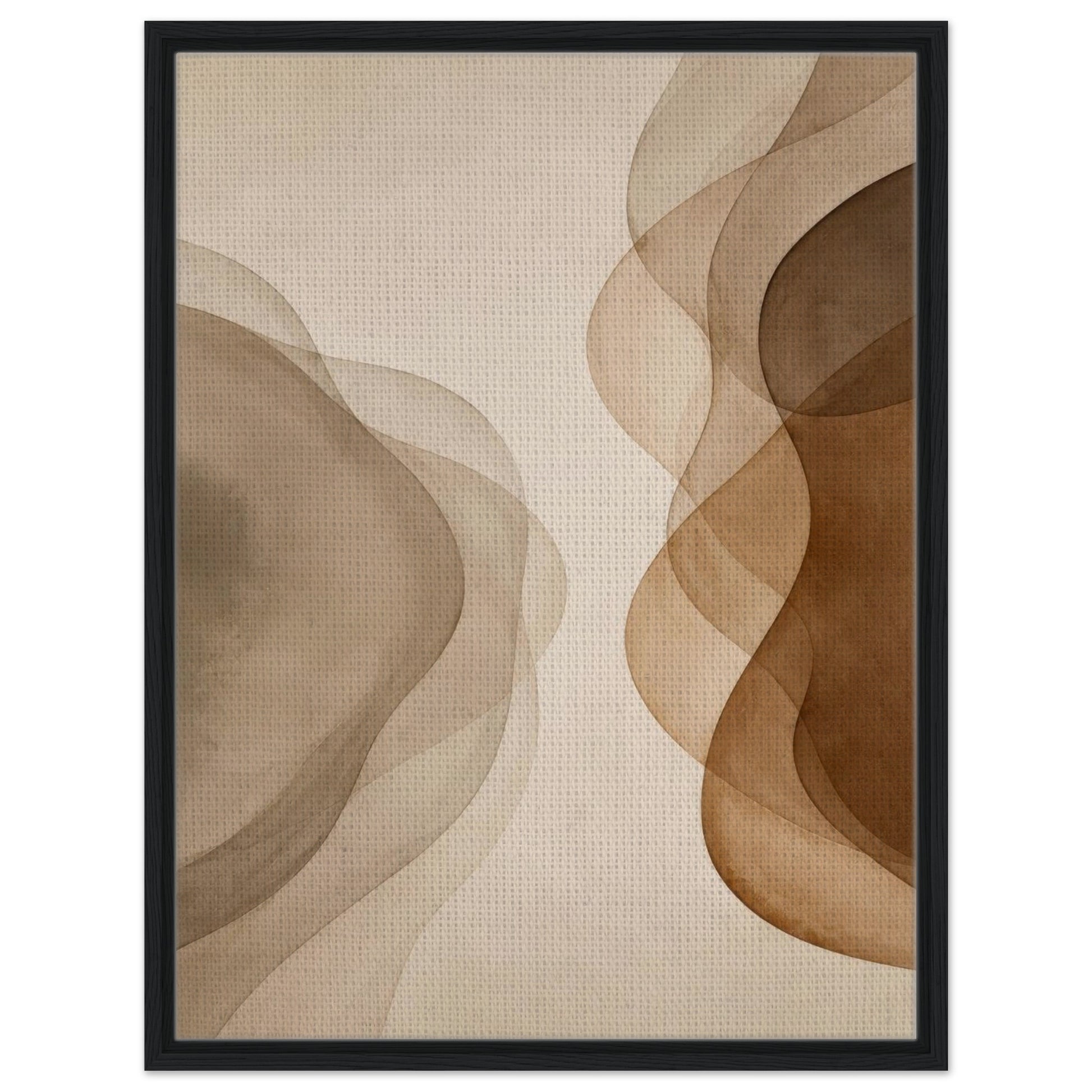 Neutral abstract wall art in beige and brown with black frame