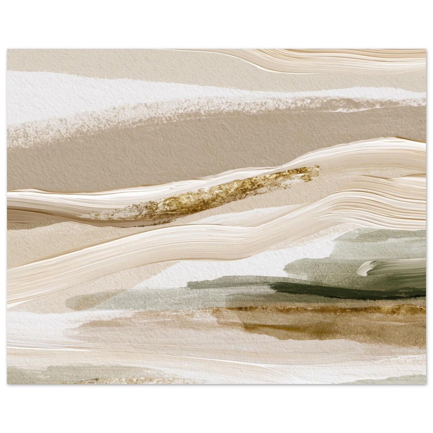 Close-up of neutral beige abstract landscape wall art featuring layered textures and earthy tones.