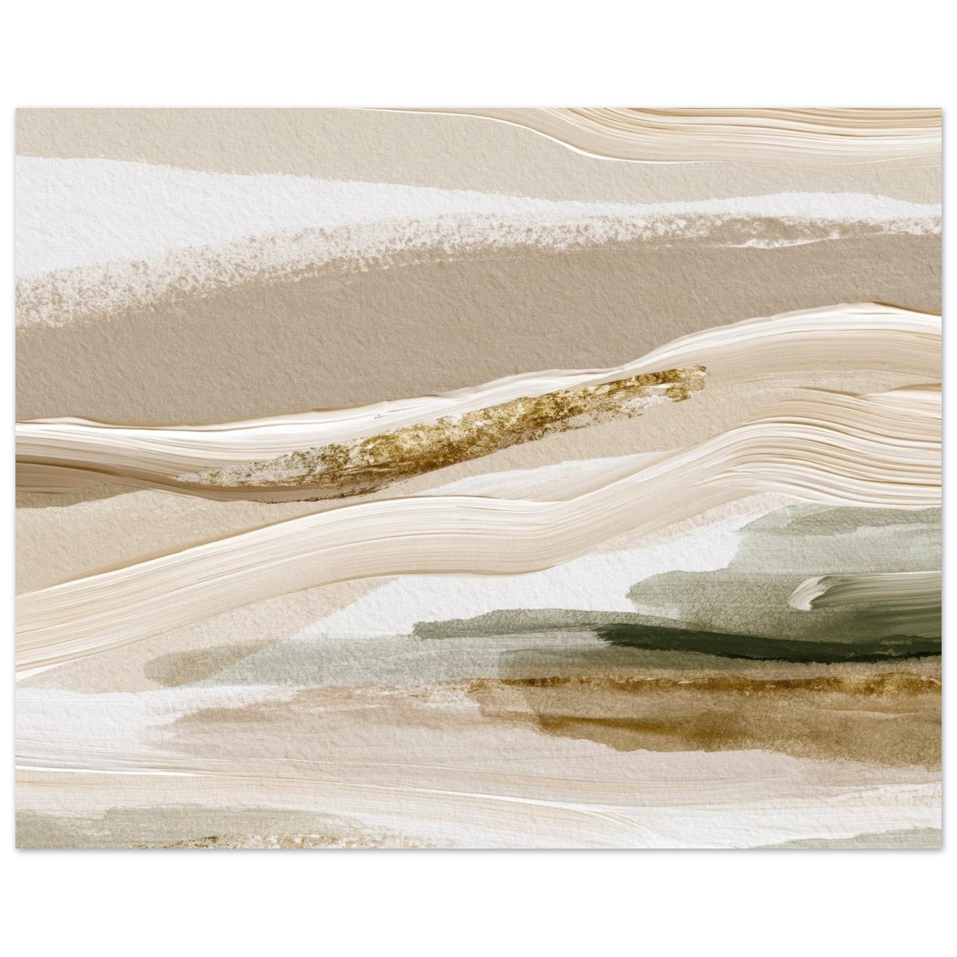 Close-up of neutral beige abstract landscape wall art featuring layered textures and earthy tones.
