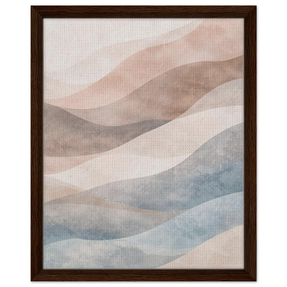 Neutral pastel abstract framed canvas with soft blue, blush and beige tones
