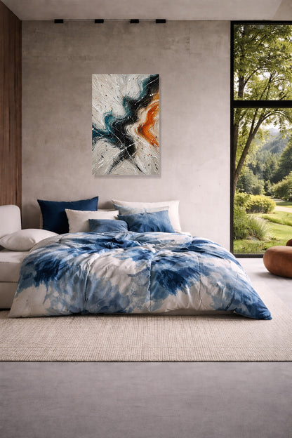 Neutral abstract wall art poster in bedroom interior minimalist modern decor