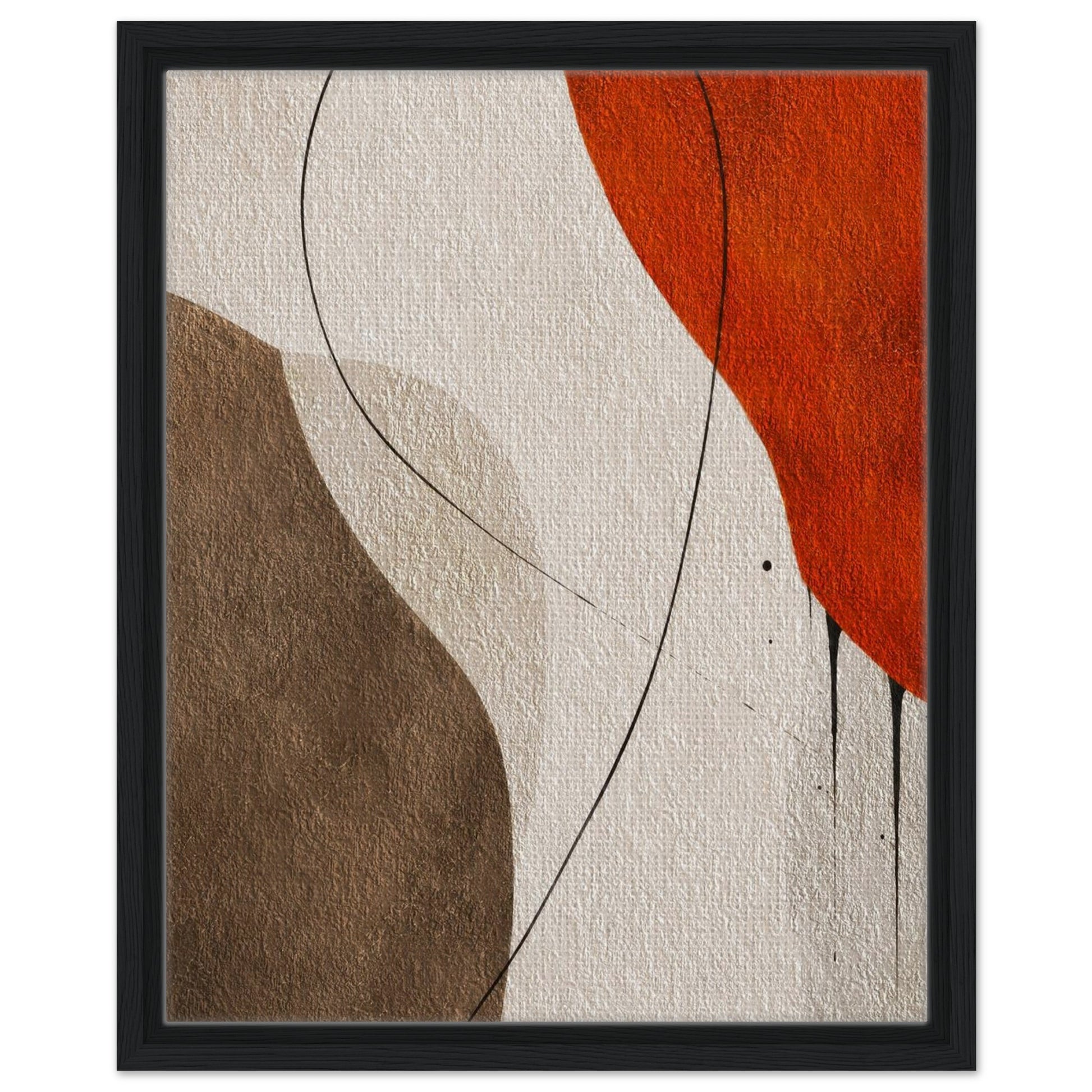 Orange and brown abstract canvas print with natural wood frame