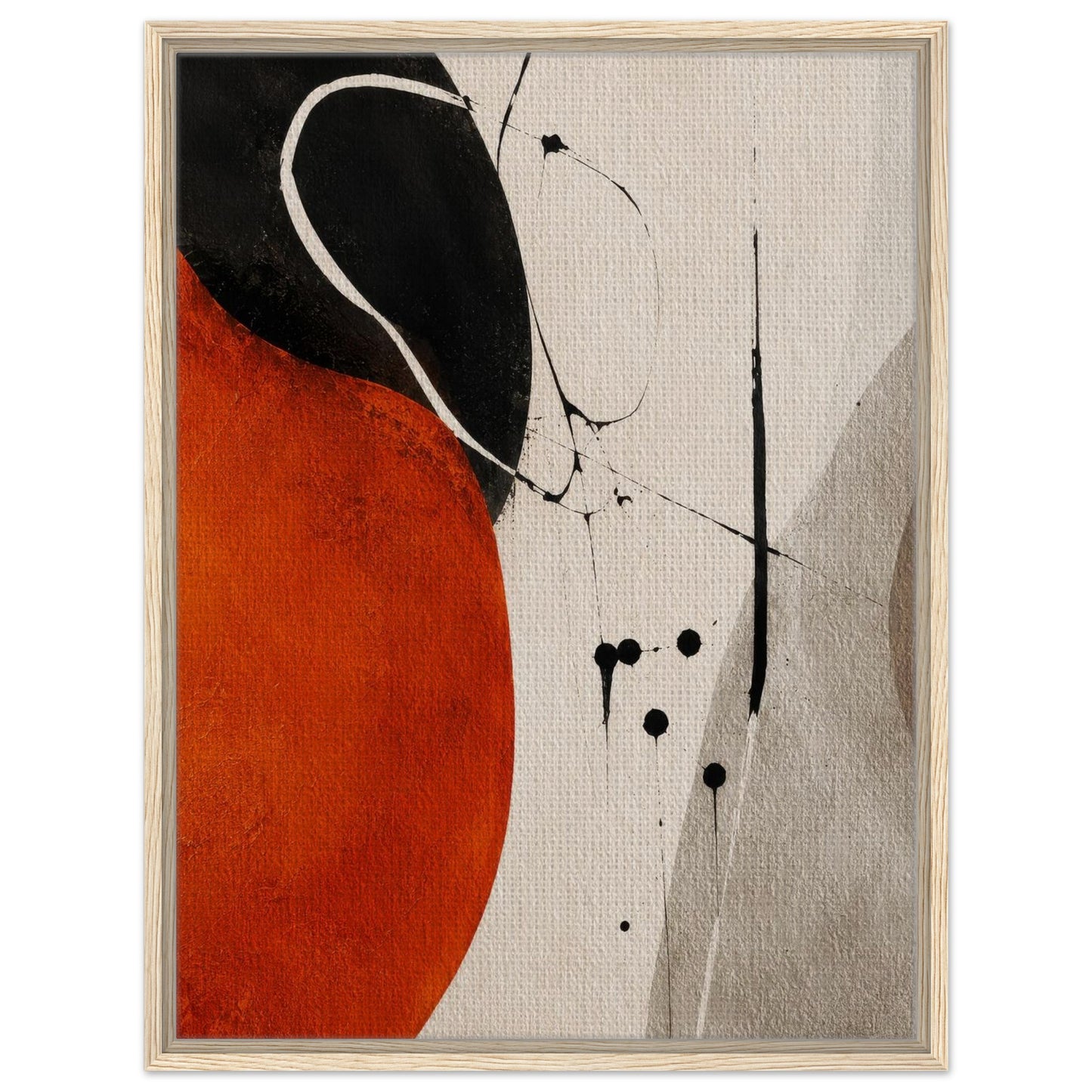 Orange and black abstract framed canvas wall art with modern minimalist design