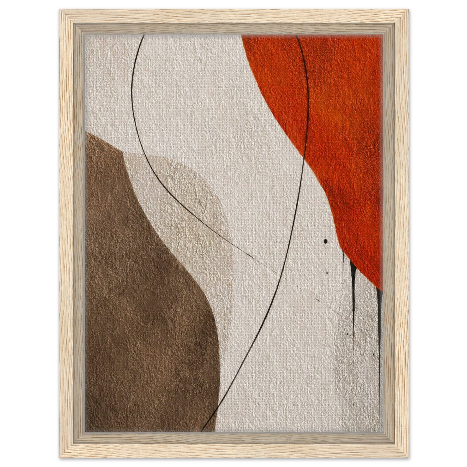 Orange and brown abstract canvas wall art with black frame