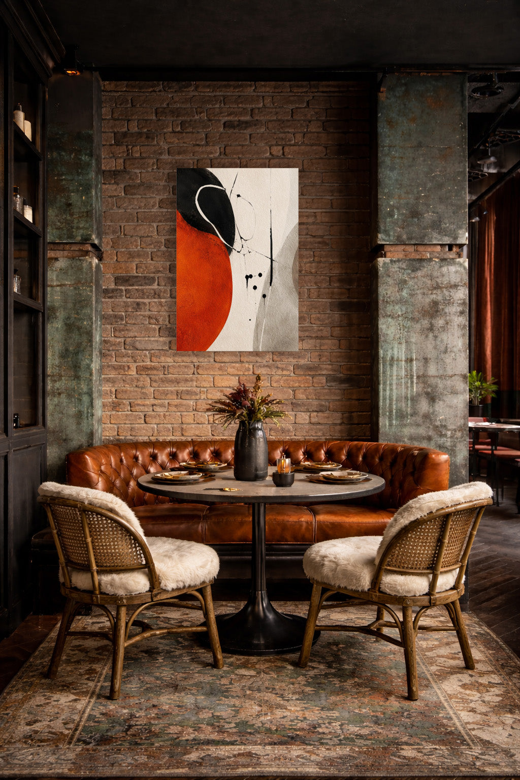 Organic Contrast abstract art poster in a modern dining room