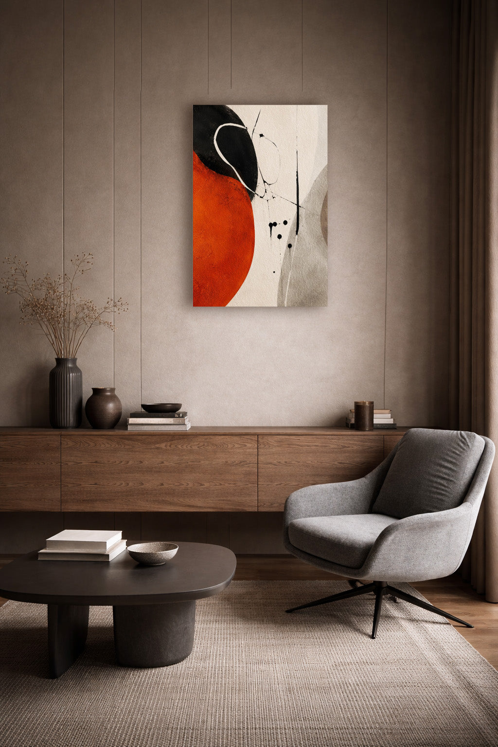 Organic Contrast abstract art poster in a modern minimalist living room