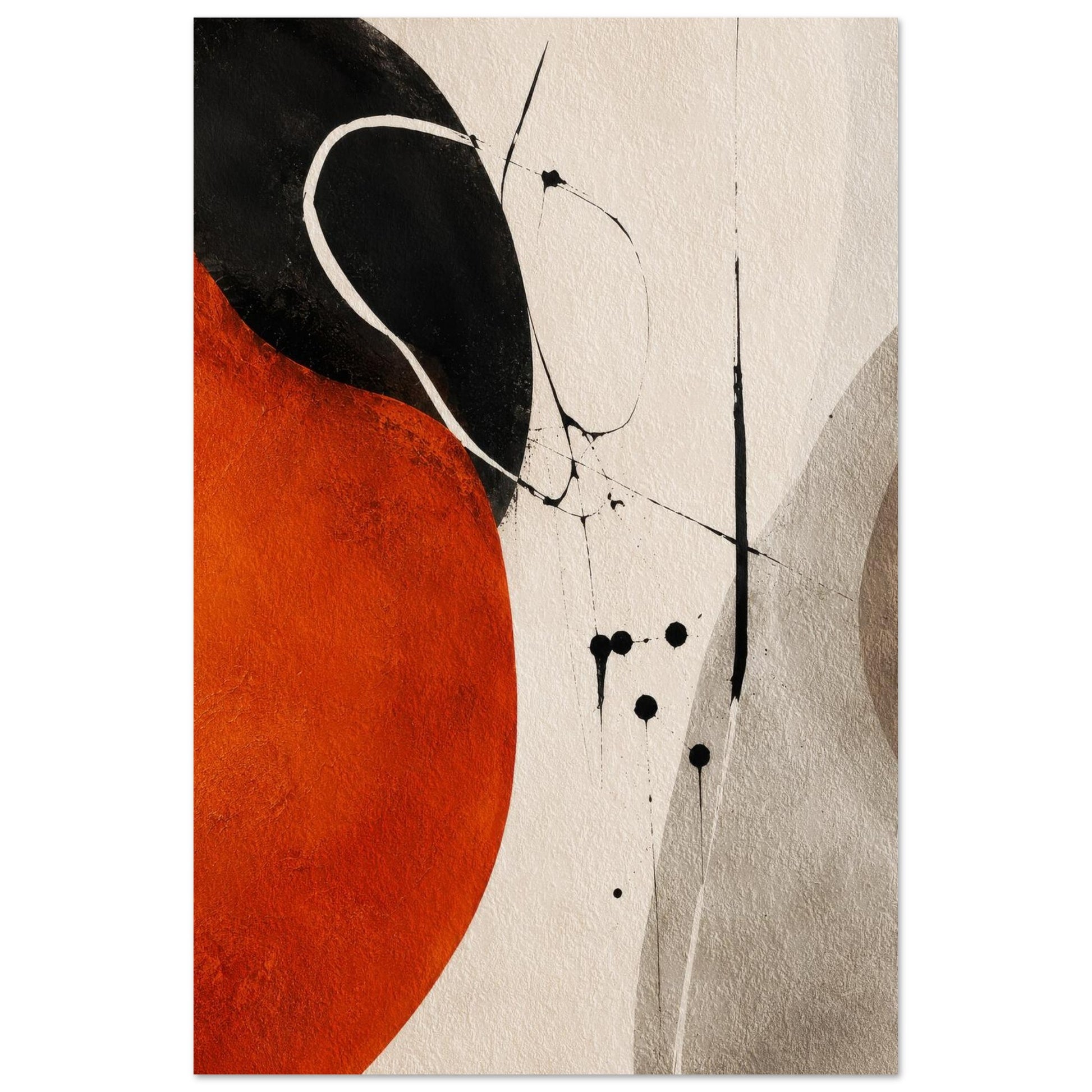 Organic Contrast Japandi abstract wall art poster with orange, black and cream shapes