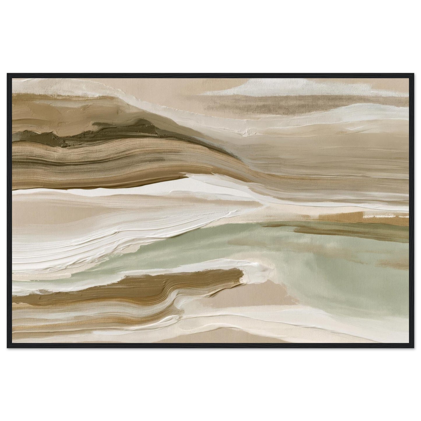 Neutral abstract wall art with organic textures in a modern floating frame.