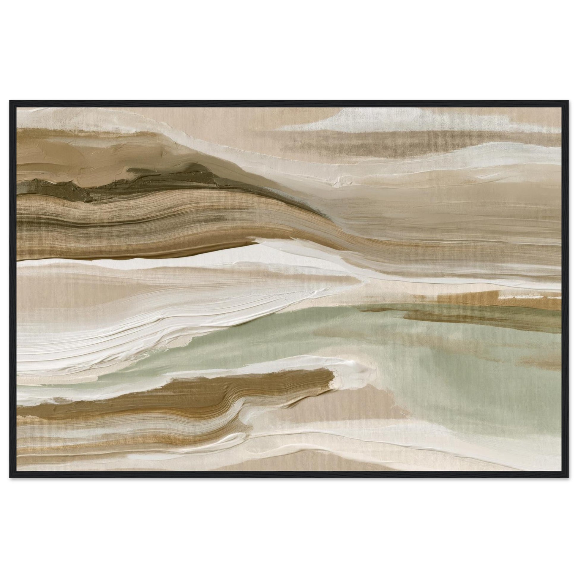 Neutral abstract wall art with organic textures in a modern floating frame.