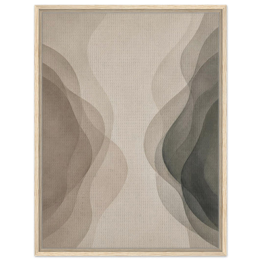 Organic neutral abstract canvas art in beige taupe and charcoal tones