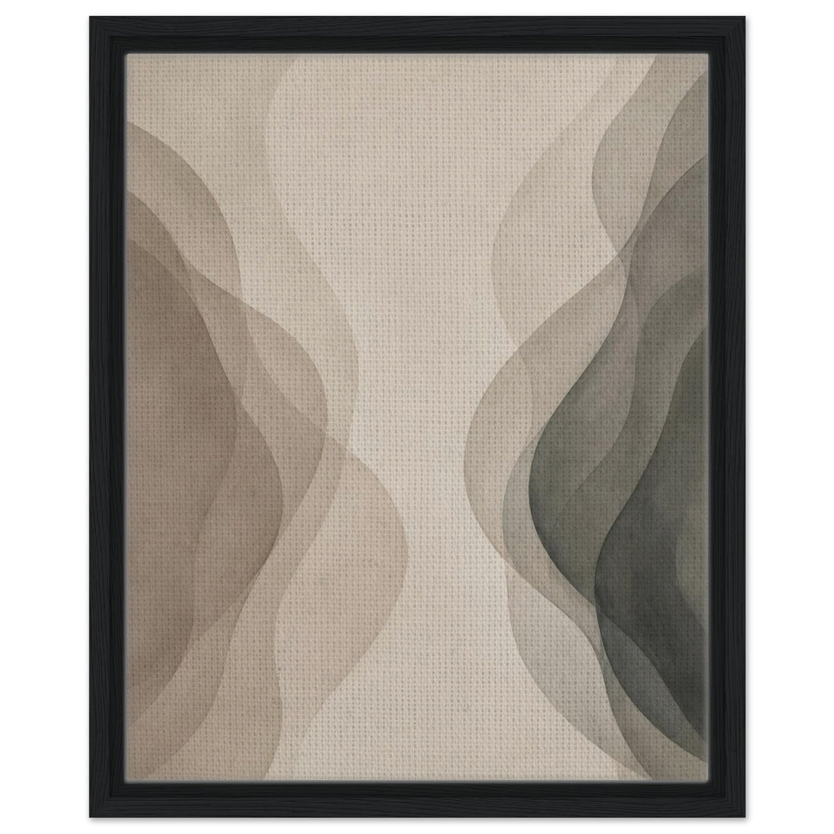 Organic shapes wall art in muted beige and charcoal with black frame