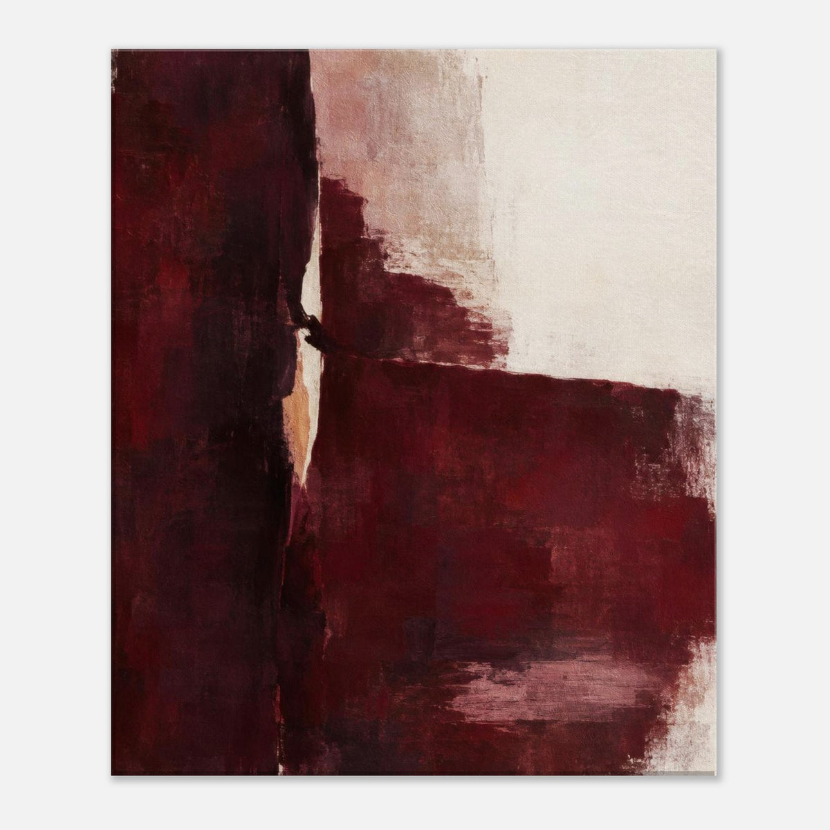 Oxblood Poise canvas print with burgundy brushstrokes on cream, front view