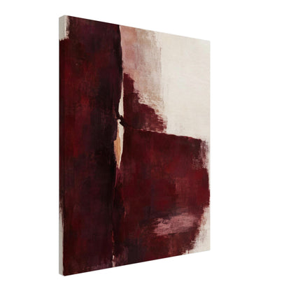 Angled view of Oxblood Poise burgundy abstract canvas showing the wrapped edge