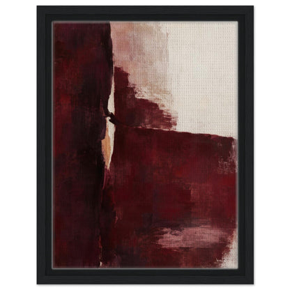 Front view of Oxblood Poise burgundy and cream abstract canvas in a black floating frame