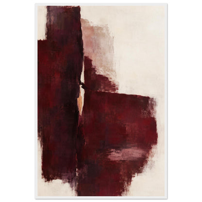 Oxblood Poise burgundy and cream abstract poster in a white frame, front view