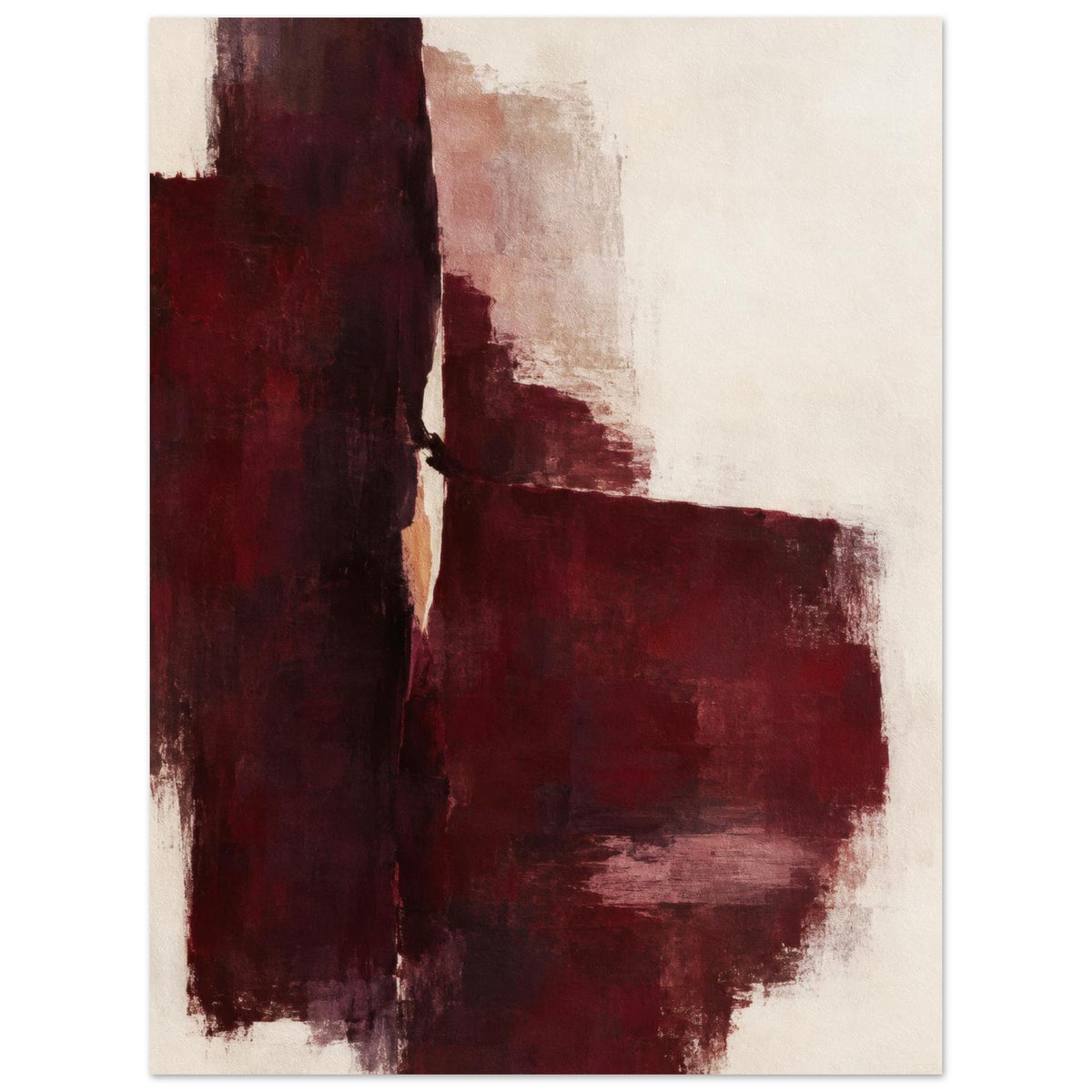 Front view of Oxblood Poise unframed abstract poster in burgundy and cream