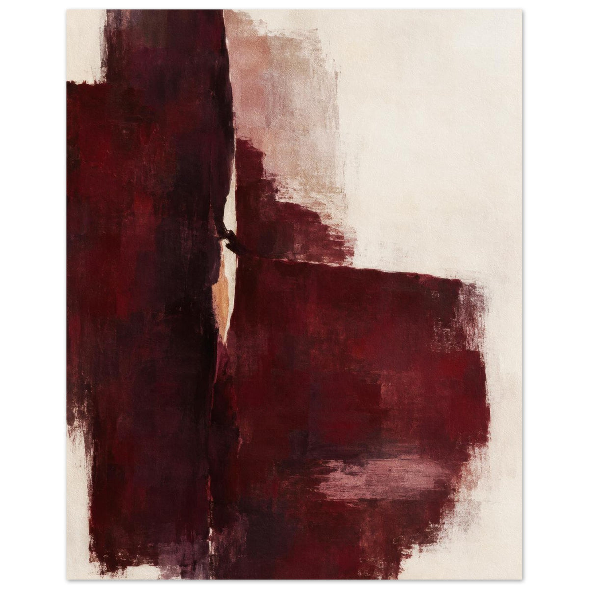 Oxblood Poise unframed poster featuring burgundy abstract brushstrokes and cream negative space