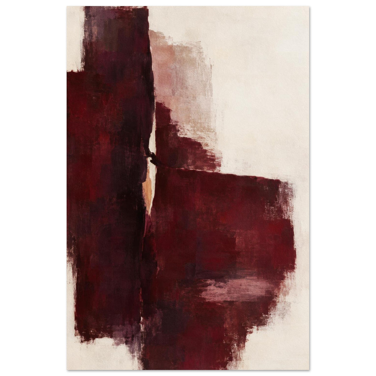 Oxblood Poise unframed abstract poster with deep burgundy brushstrokes on a cream background, front view
