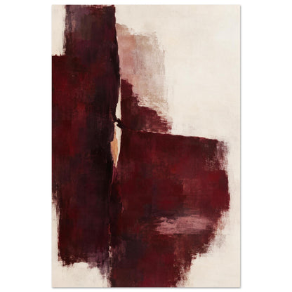 Oxblood Poise unframed abstract poster with deep burgundy brushstrokes on a cream background, front view