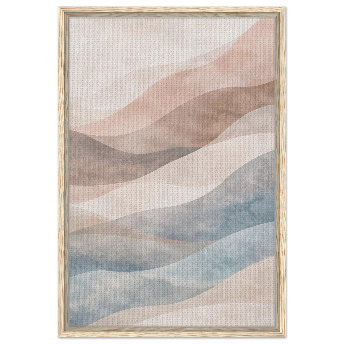 Pastel abstract canvas wall art with natural wood floating frame