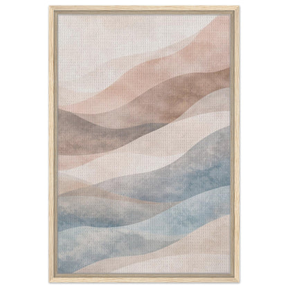 Pastel abstract canvas wall art with natural wood floating frame