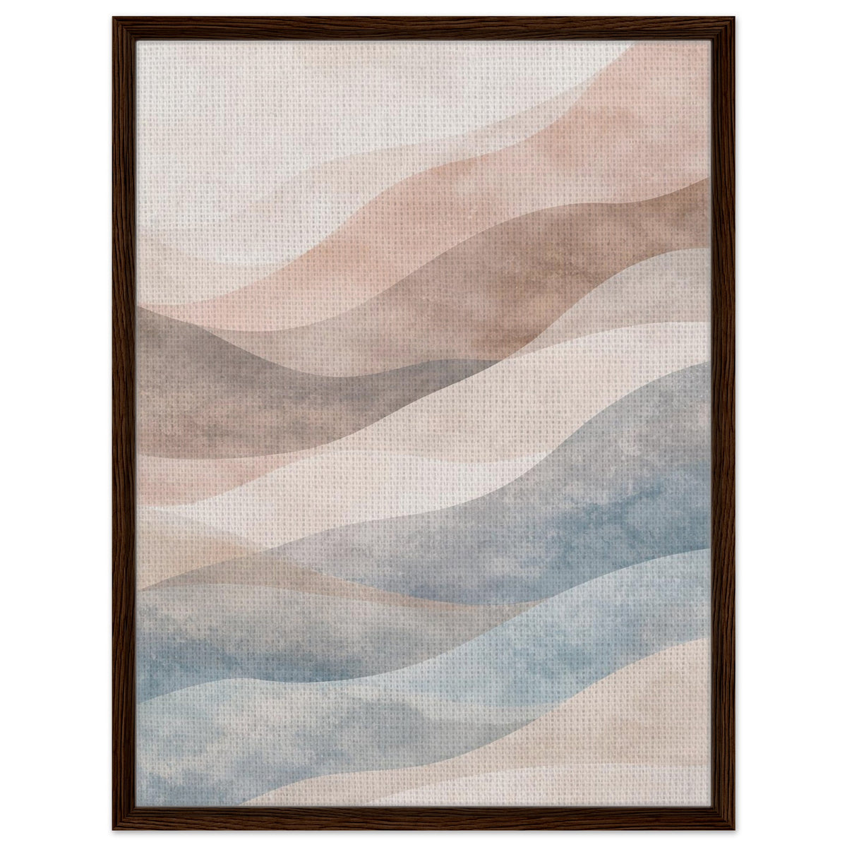 Pastel abstract canvas wall art with brown floating frame