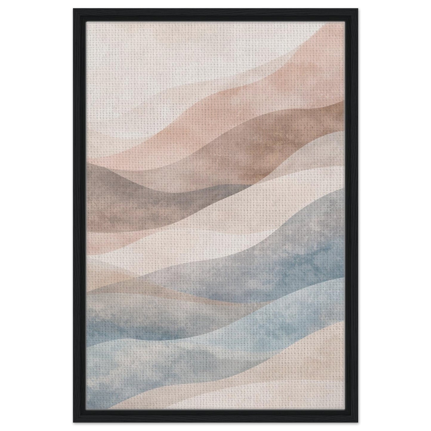 Neutral pastel abstract wall art in a black floating canvas frame