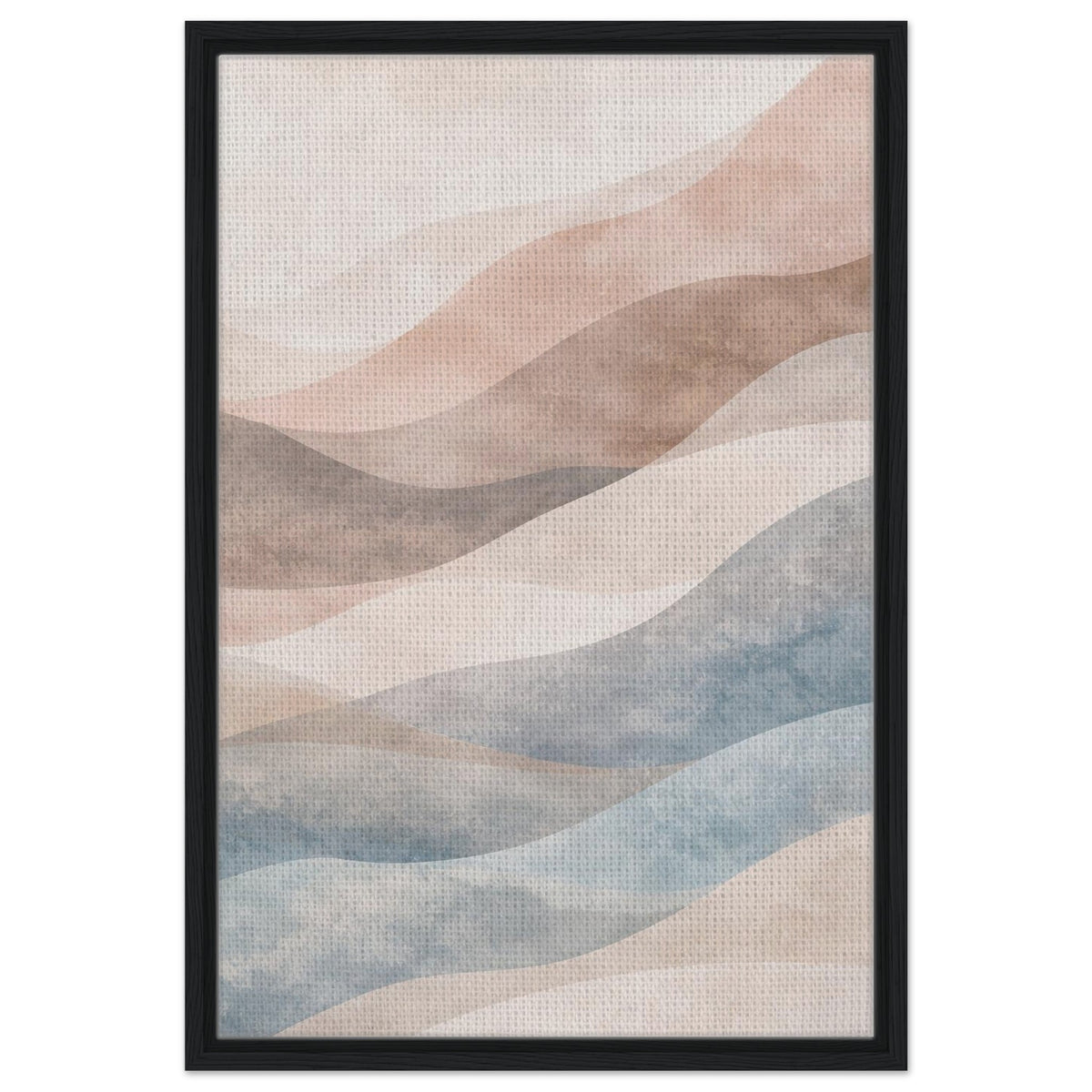 Neutral pastel abstract wall art in a black floating canvas frame