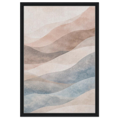 Neutral pastel abstract wall art in a black floating canvas frame
