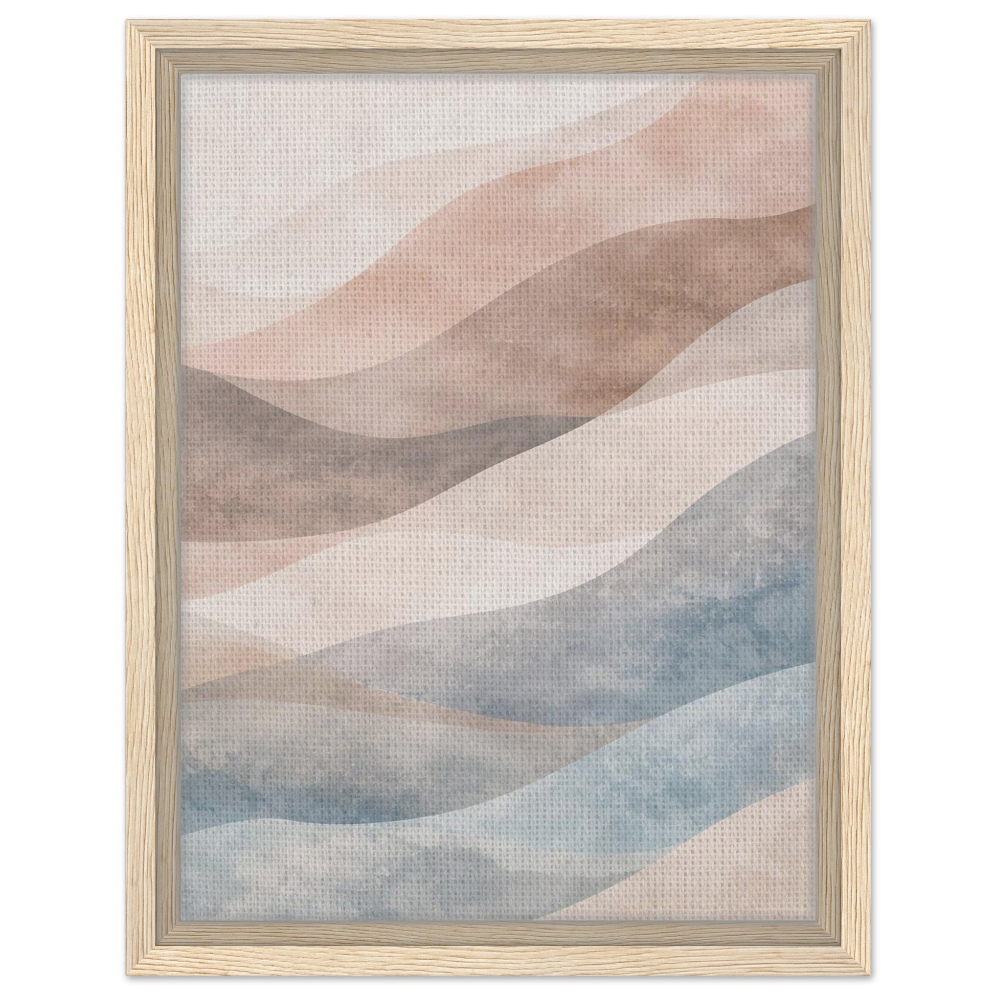 Modern pastel abstract wall art with brown floating canvas frame