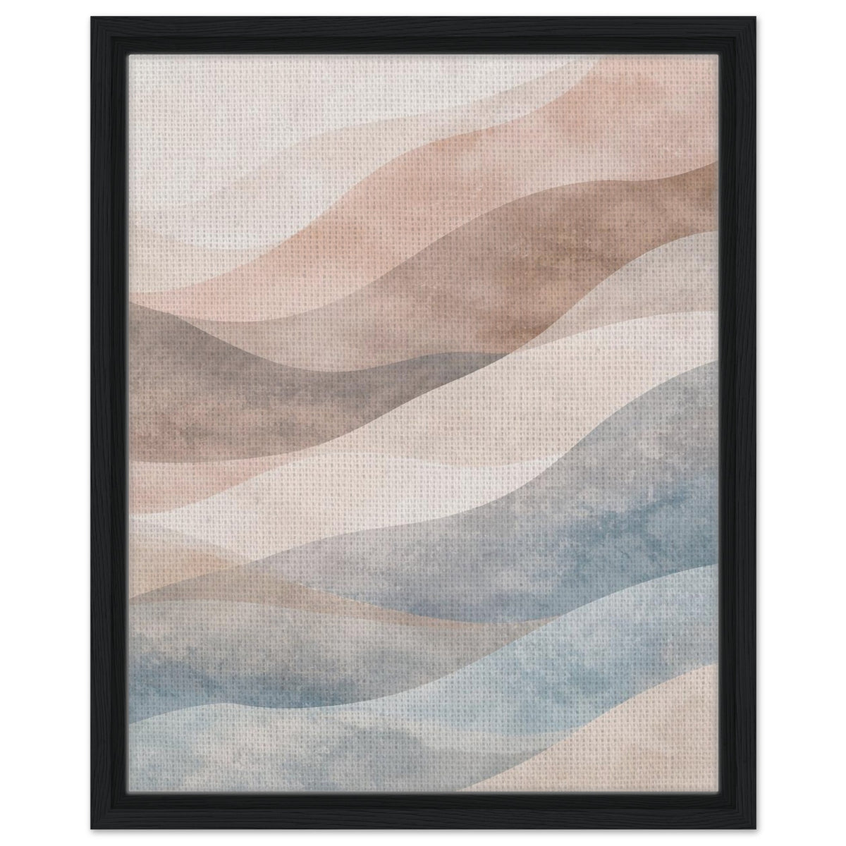 Soft pastel abstract wall art in a light natural wood canvas frame