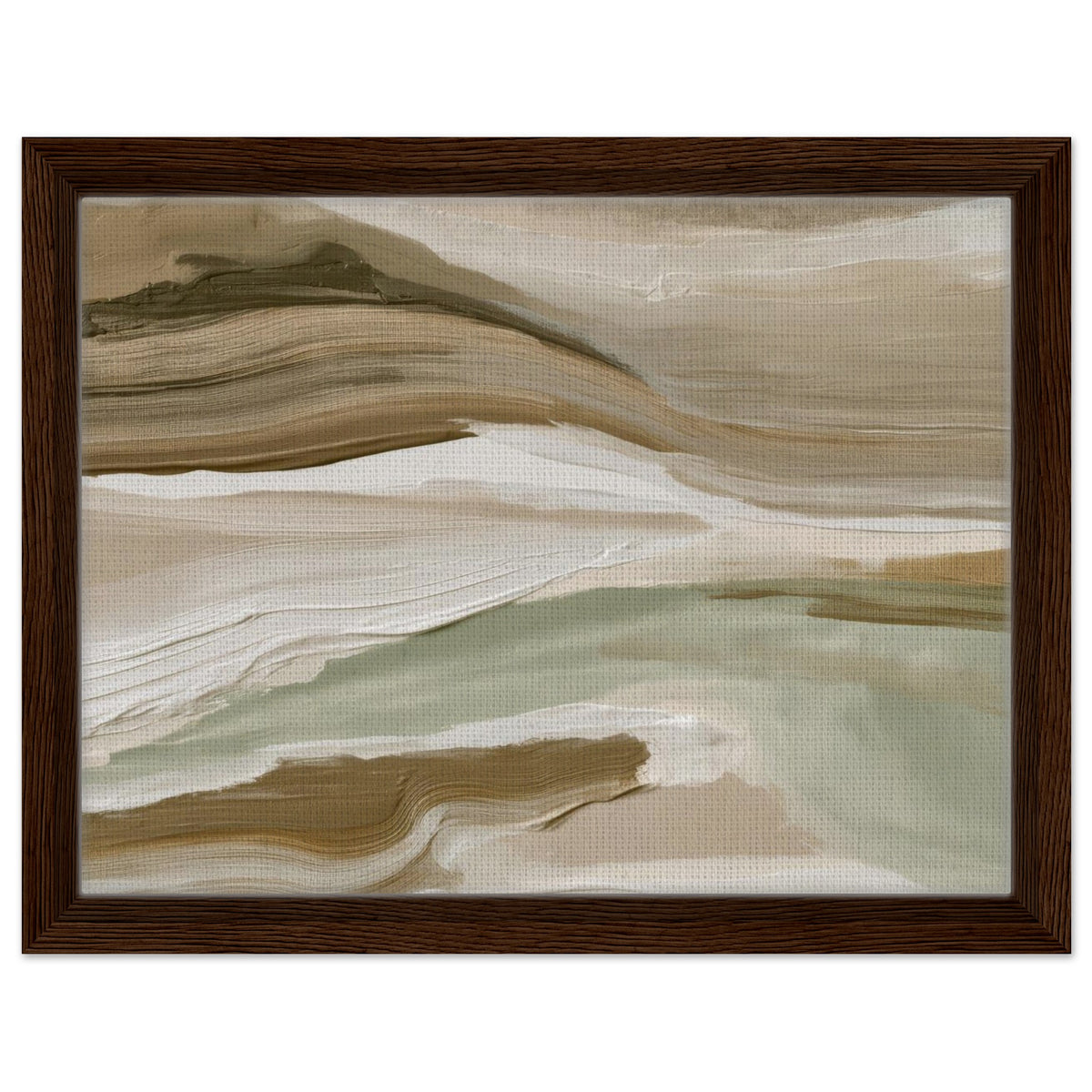 eaceful abstract landscape artwork in muted sage beige and brown tones
