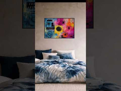 Vibrant Chaos – Tableau Abstrait Moderne avec Cadre