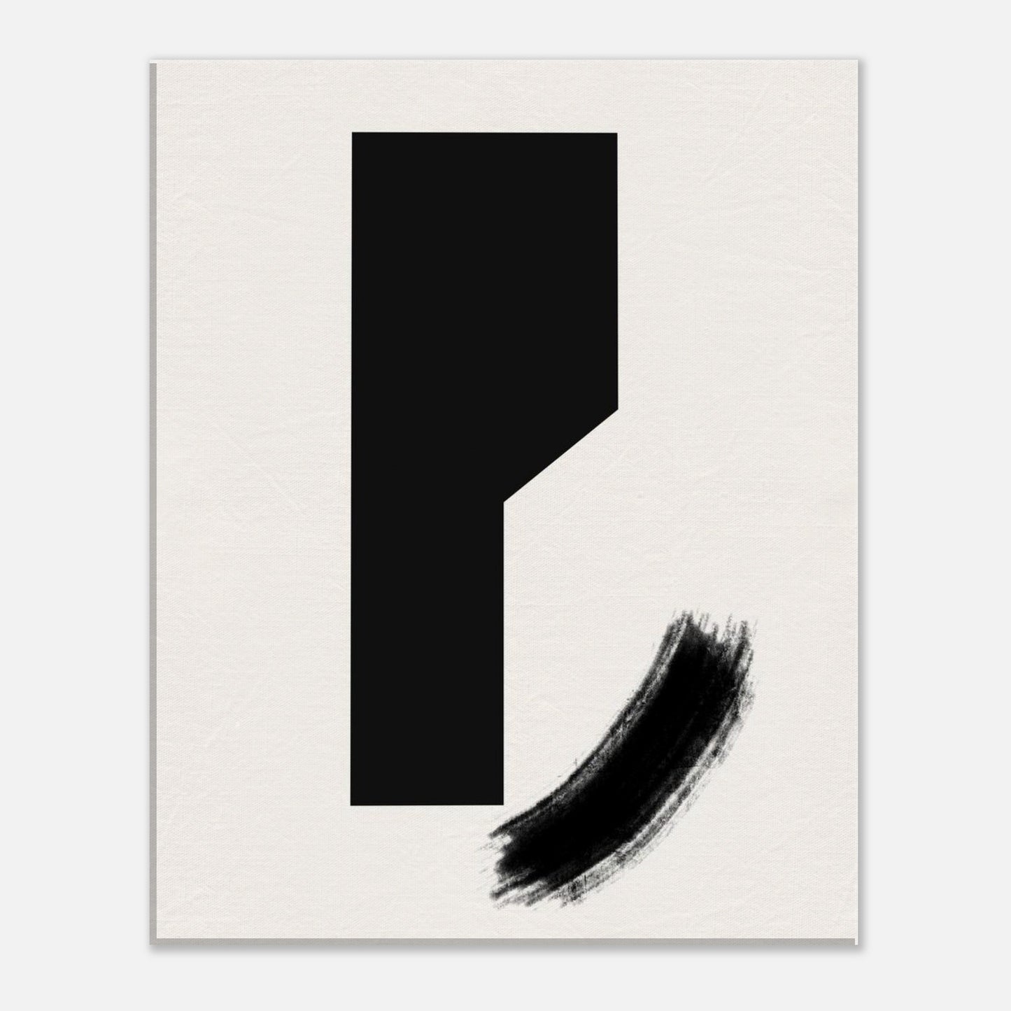 The black block viewed straight on against the textured off-white ground
